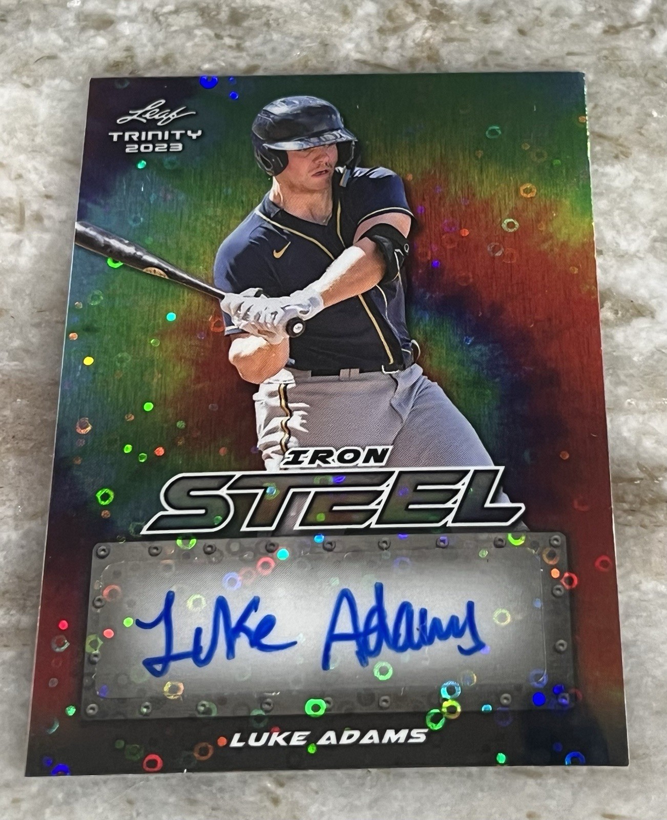 Luke Adams 2023 Leaf Trinity Autograph Iron Steel 1/1 Milwaukee Brewers Auto