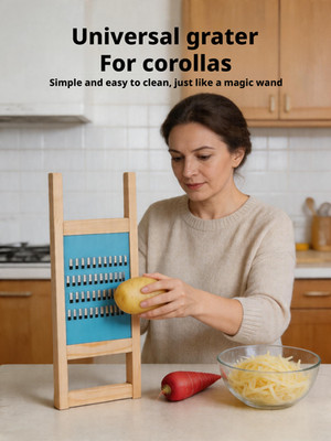 Wooden Potato Grater with Stainless Steel Blades for Kitchen
