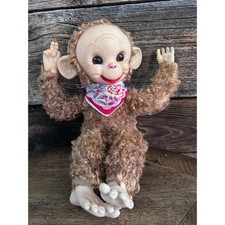 Vintage 1950s Rushton Chico Monkey Plush Rubber Face Tag Bandana toy antique