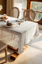 Lace Tablecloth Embroidery Floral,Table Cloth Rectangle Table  Wavy Openwork Ta