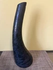 alfredo barbini murano glass Acid Etched Black Vase Signed 18”1960/1970 Italy