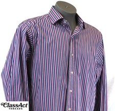 Polo Ralph Lauren Regent Classic Fit Dress Shirt Blue  Pink Striped Sz 17 XL