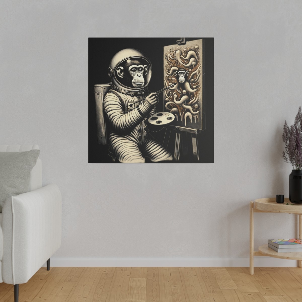 Matte Canvas Wall Art Monkey Astronaut Artist Painting Abstract
