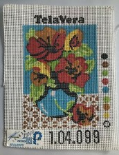 TelaVera Painted Needlepoint Canvas Flowers In Vase