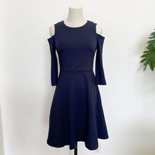 ELIZA J Dark Blue Cold Shoulder NWOT Fit and Flare Dress with Pockets Size 4