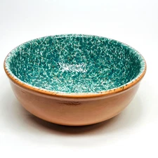 Over & Back Inc Redware Serving Bowl Glazed Speckled Green & White  ITALY  11.5"