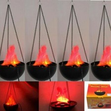 4Pcs LED Hanging Fake Flame Lamp Torch Light Brazier Fire Pot Xmas Decor Prop