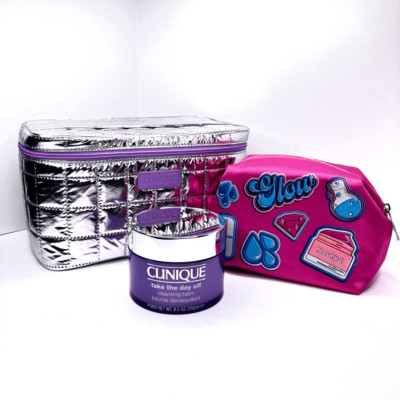 Set of (2) Clinique makeup bags & Take The Day Off 8.5 oz makeup remover