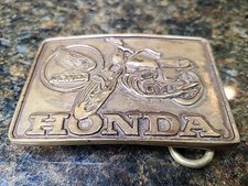 Vintage 1970s HONDA HEAVY BRASS Belt Buckle Rectangular 3.25" x 2.25"