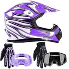 Youth Purple Motocross Kid Helmet Black Purple Glove Goggles DOT ATV Riding Gear