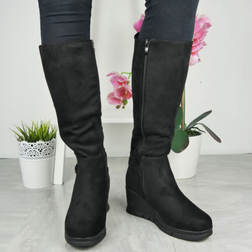 Stivali zeppa scarpe donna elasticizzati plateau zip comodi biker rider foderati donna tg - Foto 6 di 25