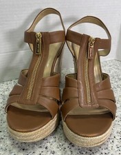 Michael Kors Berkley Leather Zip Front T Strap Open Toe Heel Sandals Size 11M