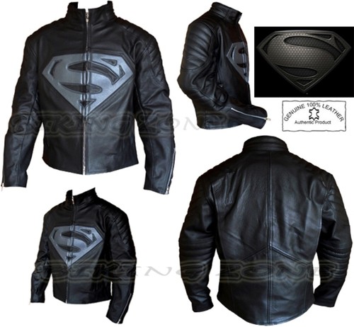 Superman Estilo Para Hombre Negro/Gris/moto chaqueta de cuero moto blindado  | eBay