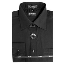 New Men's Shirt Dress Formal Long Sleeve Prom Party Regular Pointed Collar Black
