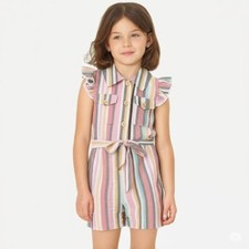 Rare Editions Big Girls Yarn Dye Utility Short Sleeve Romper, size 12