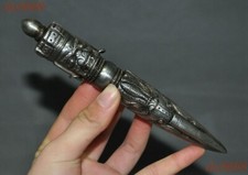 6"Tibet Buddhism Meteorite iron Tiantie Mahakala statue Vajra Phurpa Dagger Faqi