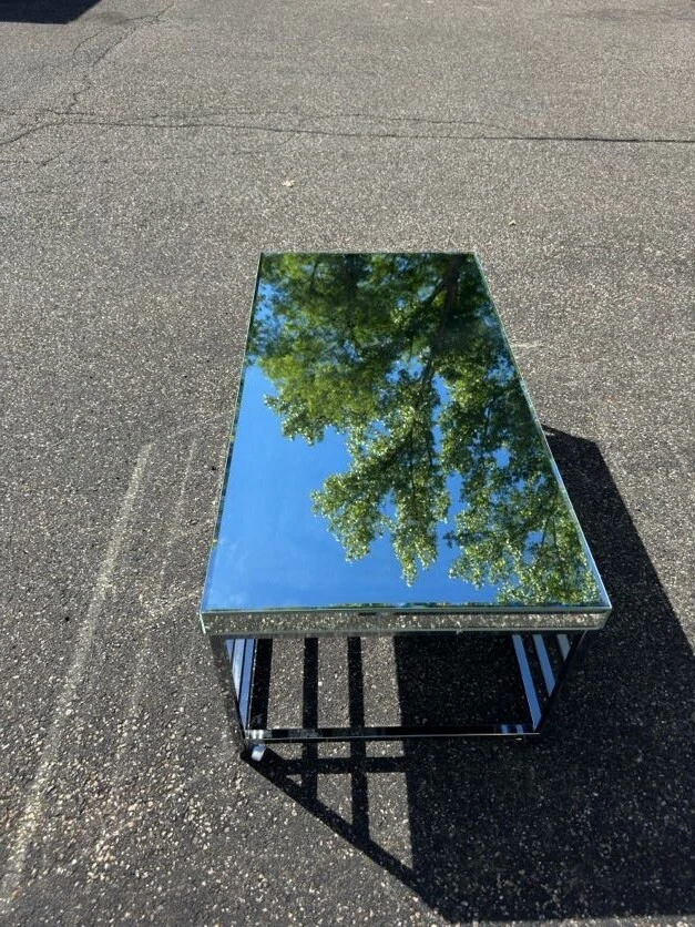 Mirrored Coffee Table Glass Top Modern Acrylic Cocktail Coaster 723077 On Wheels - Imagem 3 de 4