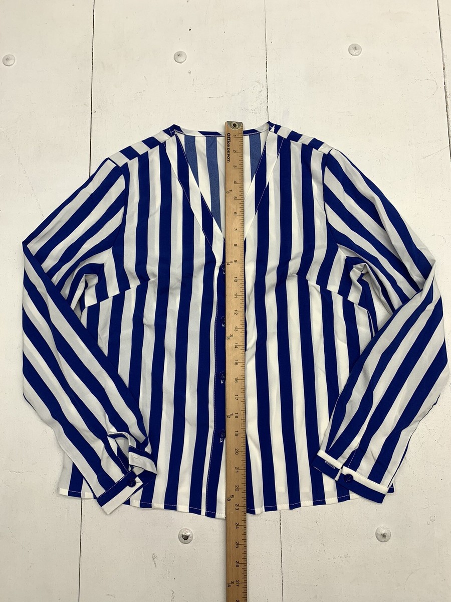 Hapsho Womens Blue White Striped Button Up Long Sleeve Size