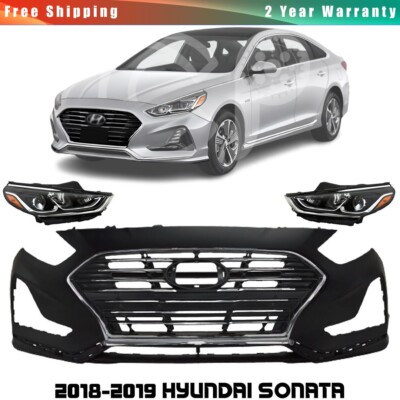 Front Bumper Cover Fascia & Grille Assembly Chrome For 2018-2019 Hyundai Sonata