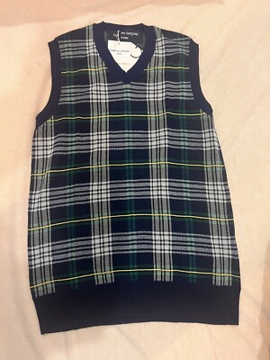 Comme des Garcons Home Knit Navy Plaid V-neck Vest Size Large