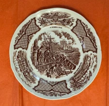  Fair Winds, Alfred Meakin Scenes of Chinese Export To US, Brown Dessert Plate.