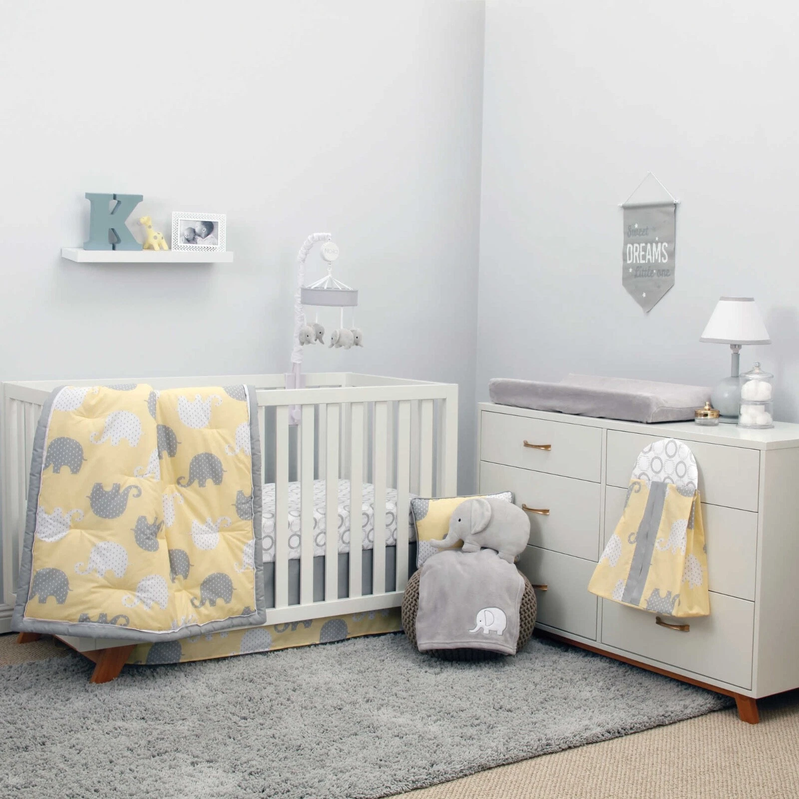 NoJo Dreamer -Grey/Yellow Elephant 8 Piece Comforter Set