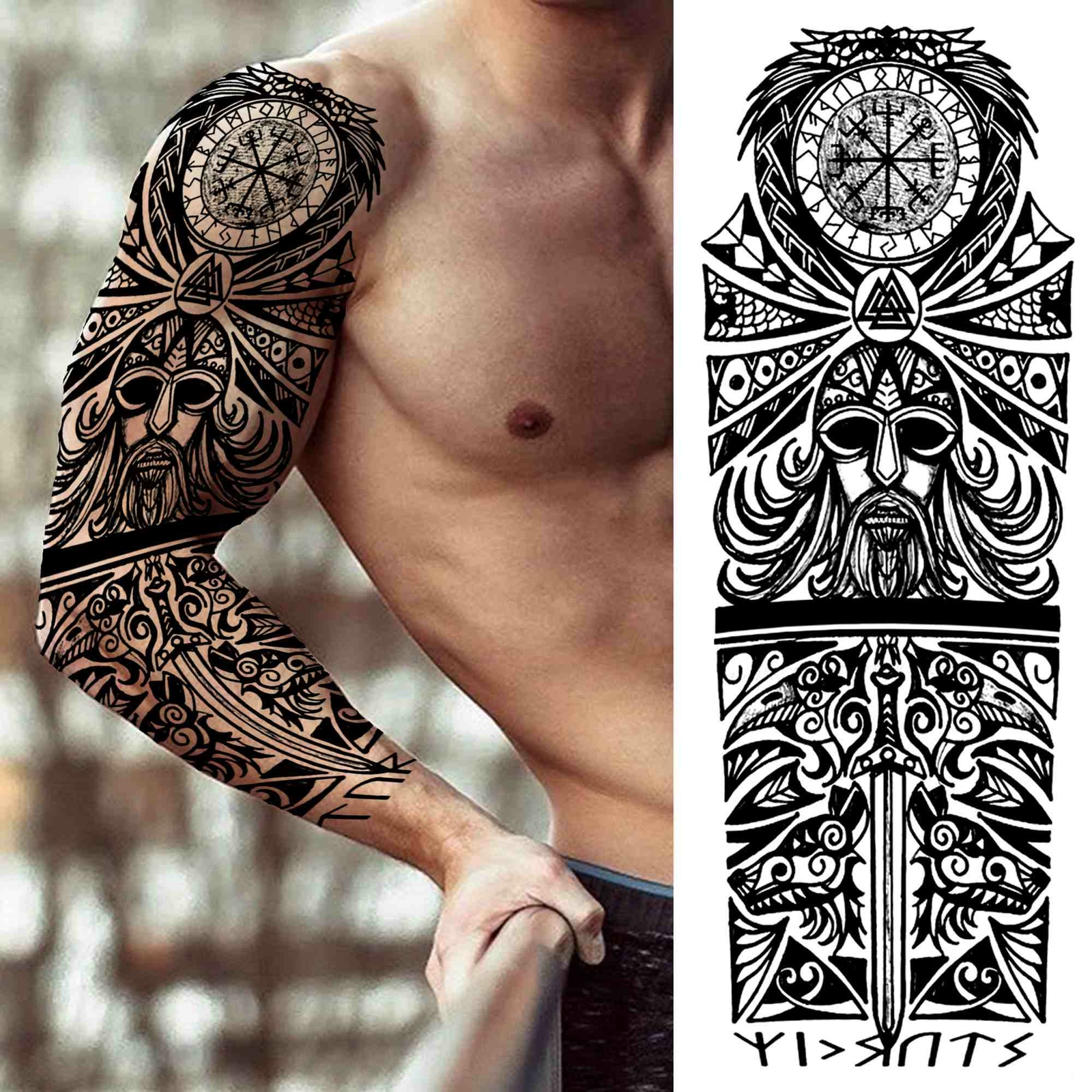 Diy Tribal Totem Full Arm Temporary Tattoo Sleeve For Men Skull Tattoos Sticker Ebay