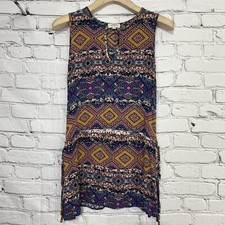Umgee USA Aztec Sleeveless Mini Dress Size S Boho Peasant C3333 Tribal Tie Sides