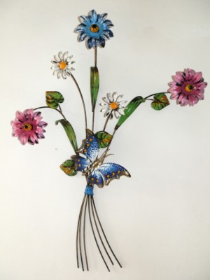 Wrought Iron Butterfly Branch Leaves and Flowers Wall Daisies