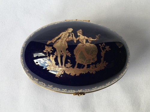 3 BOÎTES Anciennes Porcelaine LIMOGES et PARIS Bleu Nuit et Dorure Goût Sèvres - Picture 18 of 24