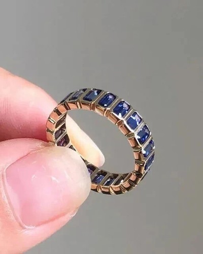 2Ct Emerald Lab-Created Tanzanite Eternity Wedding Band 14K Yellow Gold Plated - Picture 7 of 8