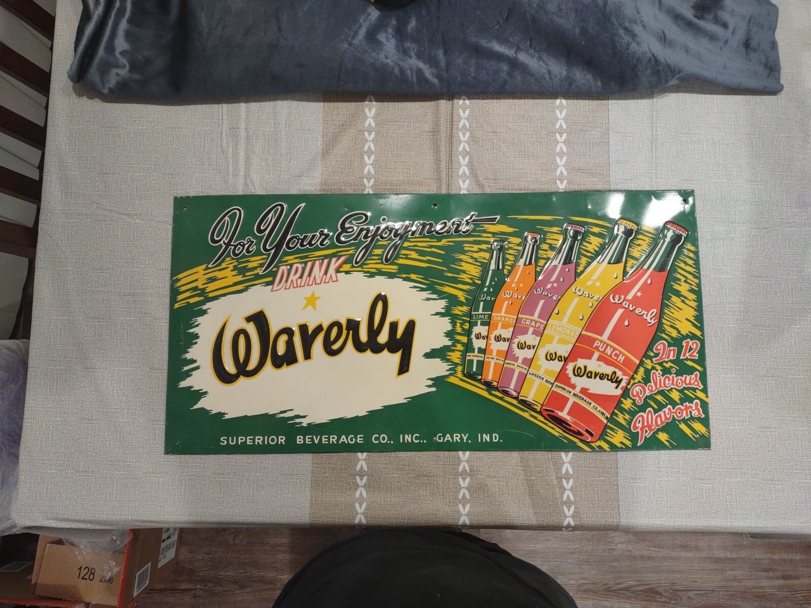 Antique "For Your Enjoyment DRINK Waverly" Metal Soda Sign Superior