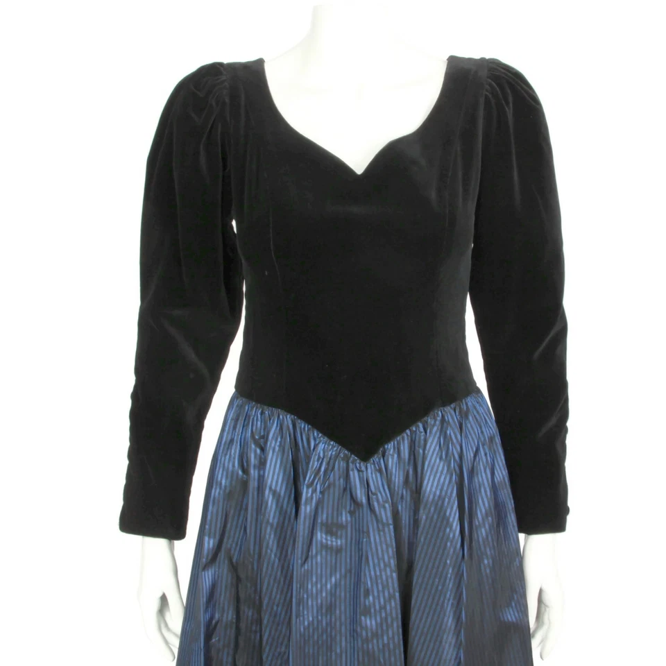 Laura Ashley Vintage Velvet Button Back Steampunk Theatrical Dress 10 Blue - 364 - Image 3 of 4