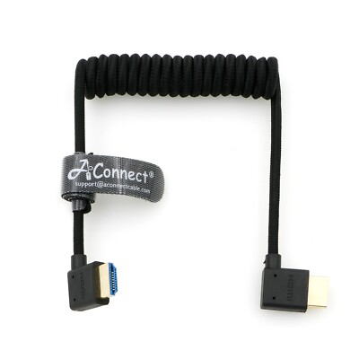 8K HDMI 2.1 High-Speed Braided Coiled Cable Right Angle to Right Angl for Atomos