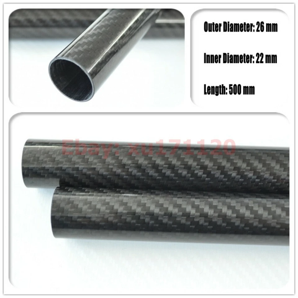 3k Carbon Fiber Tube OD 26MM x ID 22mm 24mm x Length 500mm (Roll Wrapped) Fibre - Image 4 of 4