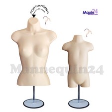 2 FLESH FORMS - FEMALE TORSO  TODDLER BODY MANNEQUINS  2 STANDS  2 HANGERS