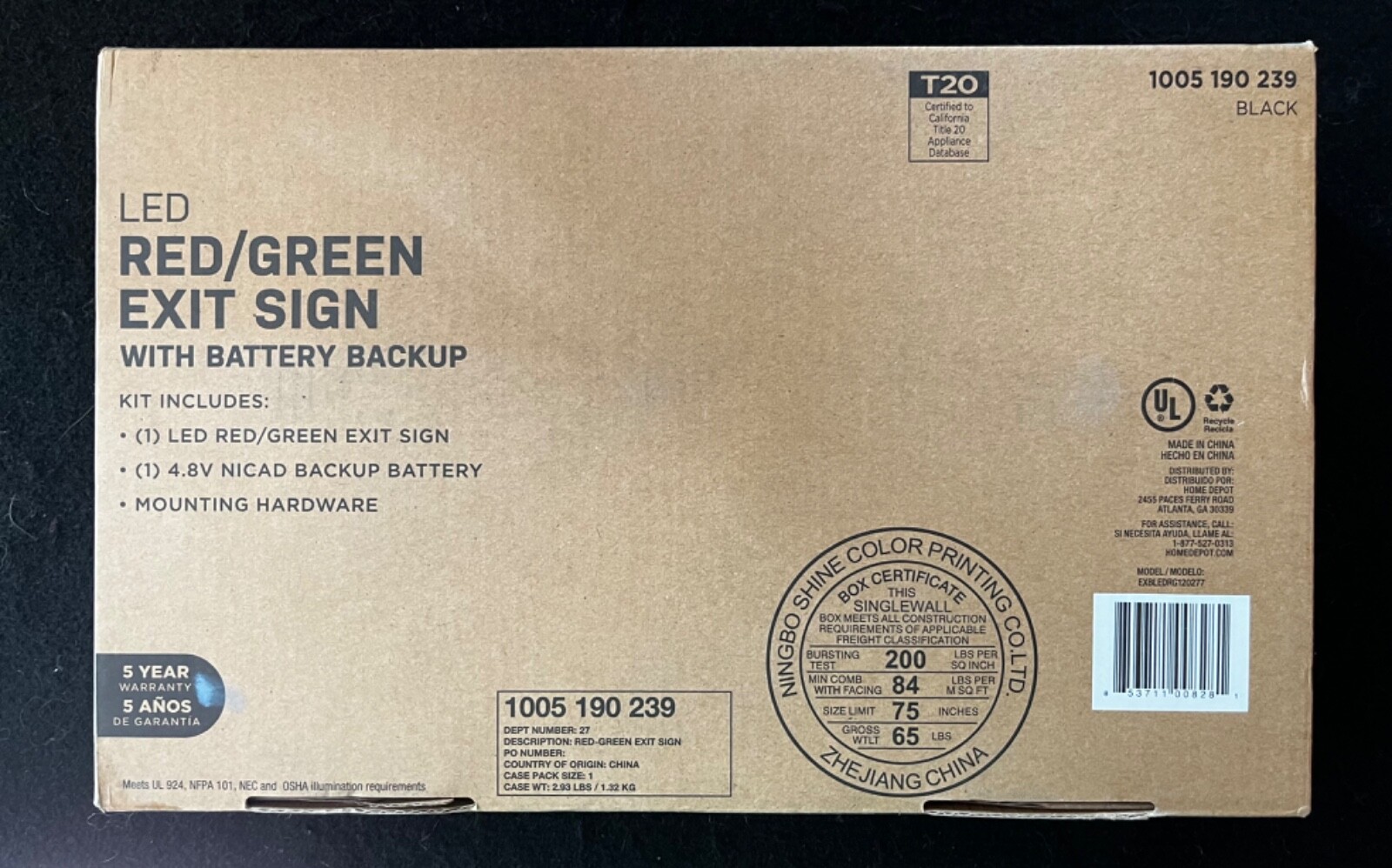 Exit Sign - Commercial Electric LED Red/Green With Battery Back-up; Brand New