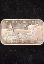 Vintage Merry Christmas Happy New Year 1oz .999 APM Fine Silver Art Bar