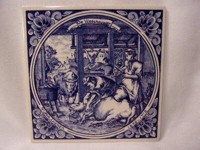 DELFT Blauw Tile Jan Luyken Holland Blue Delft ''De Vleeshouwer''  (The Butcher)