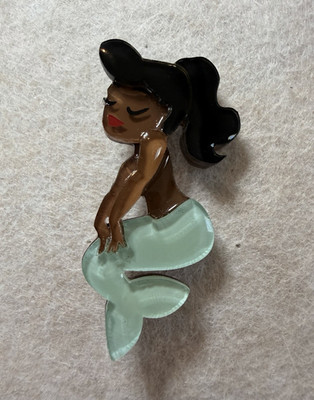 Tangerine Menagerie Mermaid Brooch Signed Acrylic Pin Handcrafted Art Jewelry