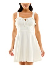 CITY STUDIO Womens Fit + Flare Short Dress Ivory Tie Sleeveless Juniors 11