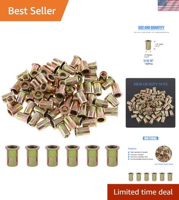 Durable 100Pc Zinc Plated Carbon Steel Rivet Nuts 5/16-18 UNC - High Strength