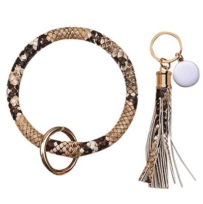 Fashion Trend Simple Large Leather Bracelet Tassel Round Keychain Ring Jewelry
