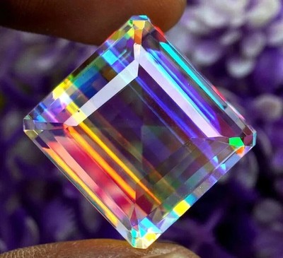 AAA 53 Ct+ Natural Rainbow Mystic Topaz Emerald Cut Loose Gemstone Certified
