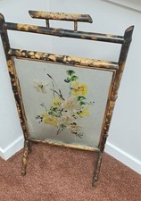 Antique Victorian Hand Painted Original Bamboo Fire Screen - Floral