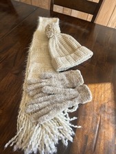 Abercrombie Vintage Ivory Knit Beanie Hat Pom-Pom Women Acrylic Nylon Wool