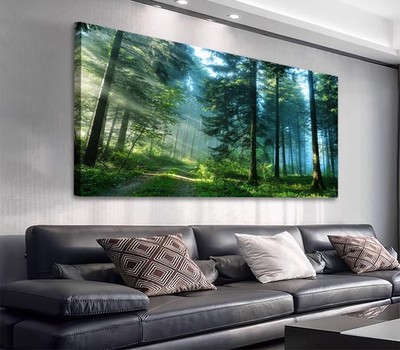 Green Forest Canvas Wall Art Living Room Wall Decor Large Nature Pictures Can...