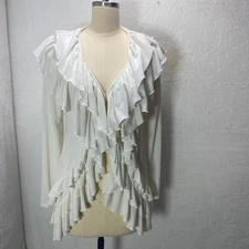 White Cardigan Ruffles Open Front Hippie Boho Whimsy Feminine Cottage Core