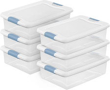 6-Pack Clear Plastic Latching Storage Bins with Lids - 32 Quart Organizers