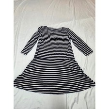 Tory Burch Black and White Striped Long Sleeve A-Line Dress